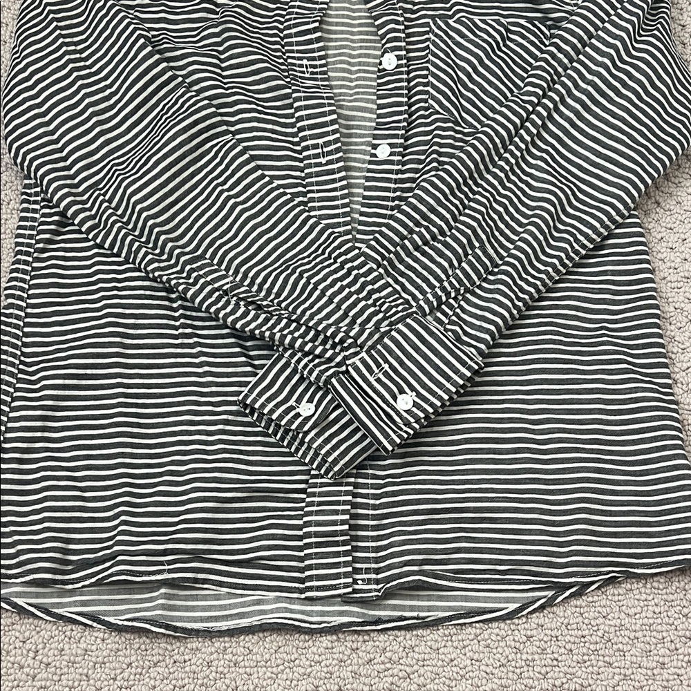 Grey and White Striped Marine Layer Shirt - Picture 3 of 4
